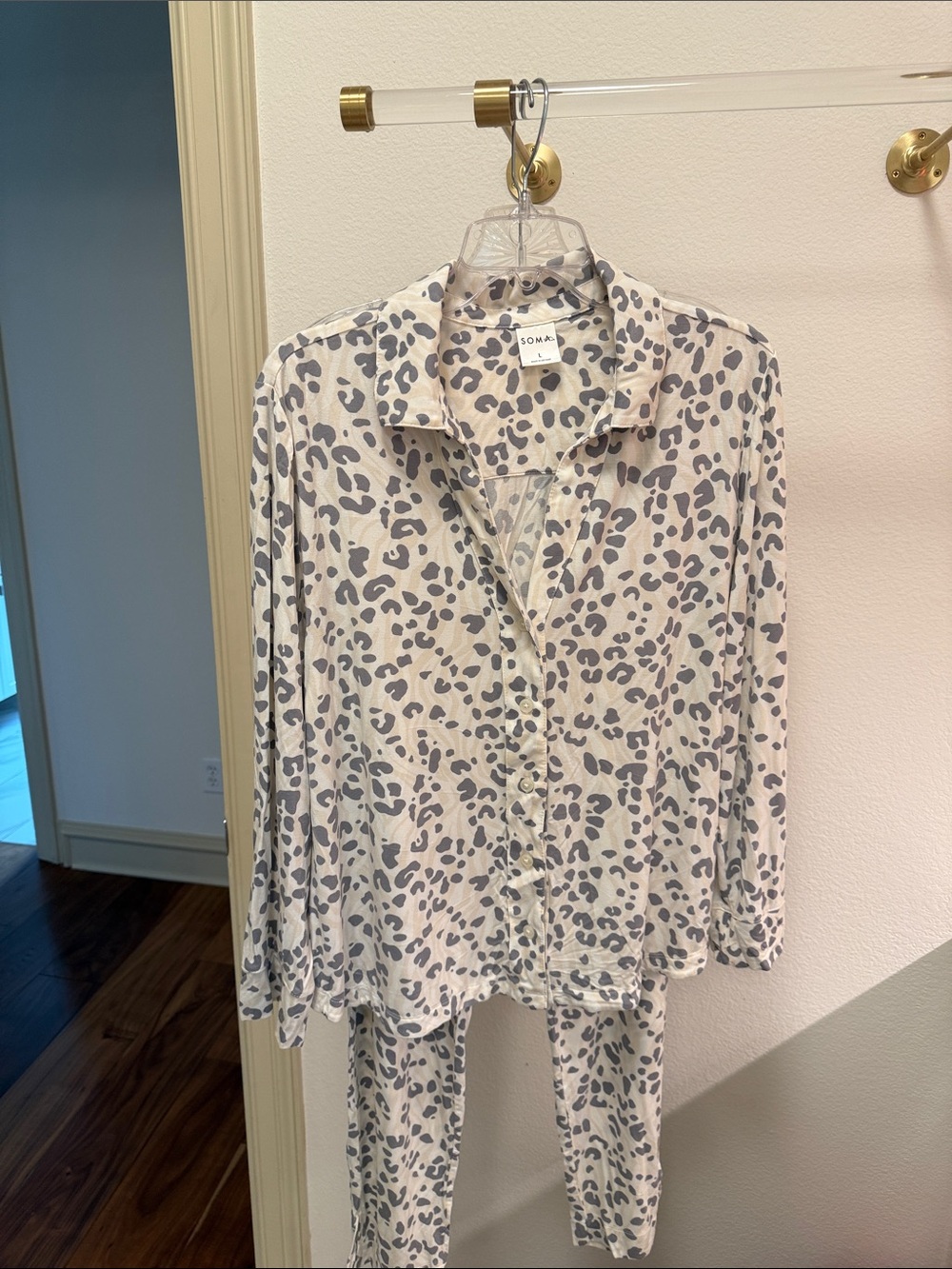 Soma Neutral Leopard-Print Button Pajama Top - Beige & Gray